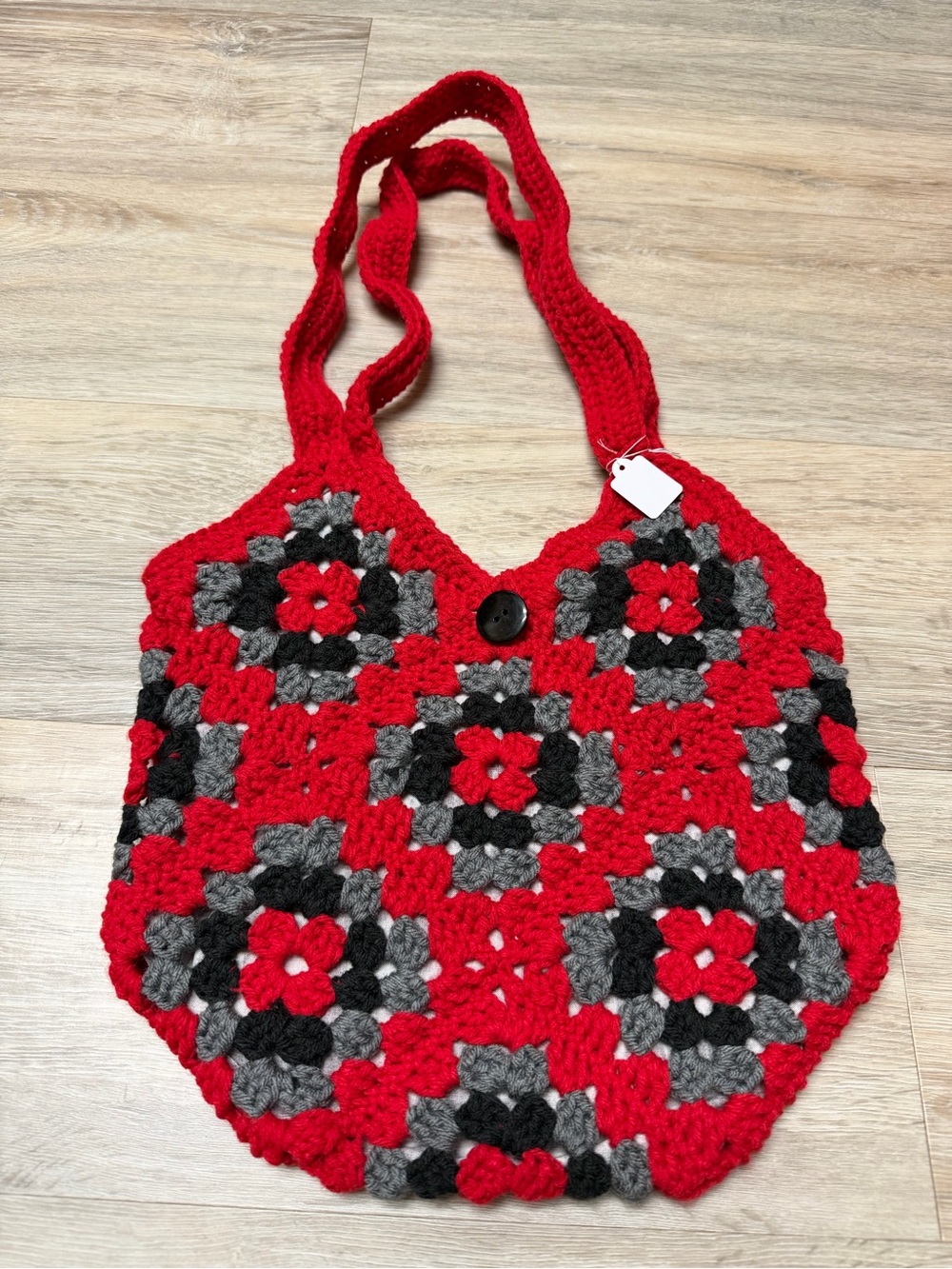 Handmade Red Crochet Patchwork Tote Bag